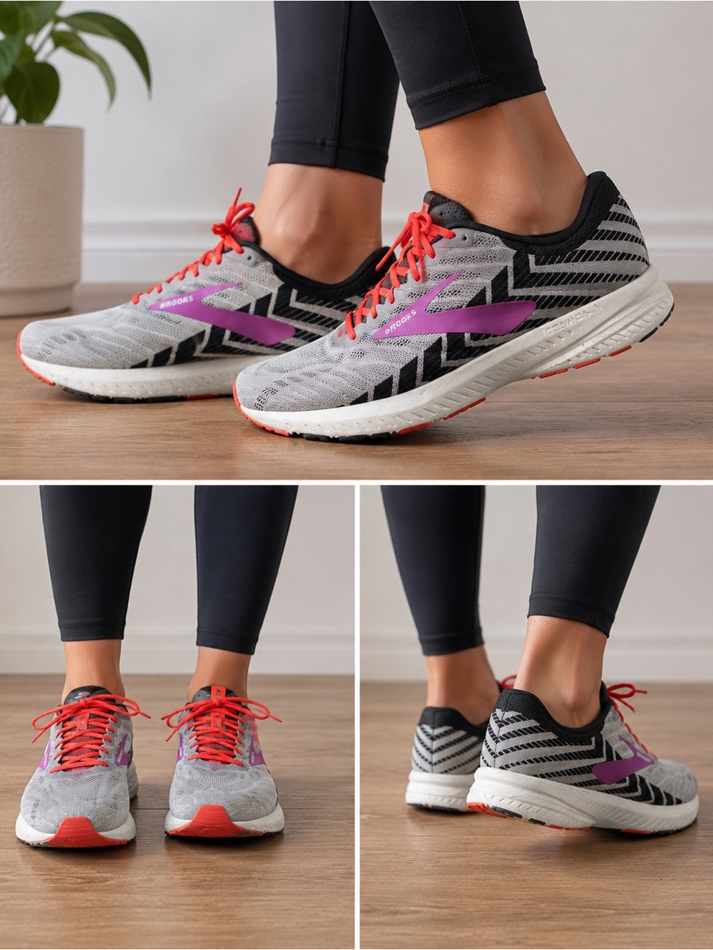 Brooks Launch Women’s Running Shoes Gray Purple Coral Wide D Size 10